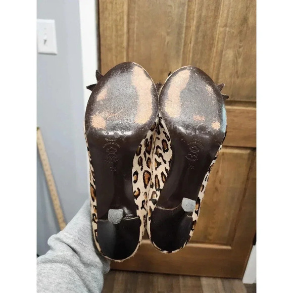 J.CREW 72517 Women Peep Toe Heel Shoes Cheetah Leopard Size 7.5 Calf Fur - Picture 6 of 7
